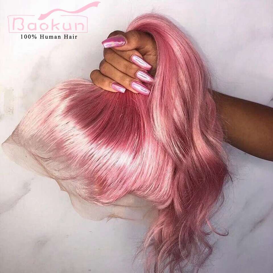 Pink Body Wave Transparent 13X6 HD Frontal Preplucked 13X4 360 Lace Front Wig Human Hair Wigs