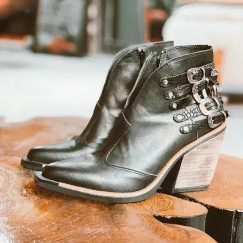 Womens fashion boots waterproof short boots high heels slip on unisex ankle winter boots Plus size 43 Botas Femininas 2024 240919