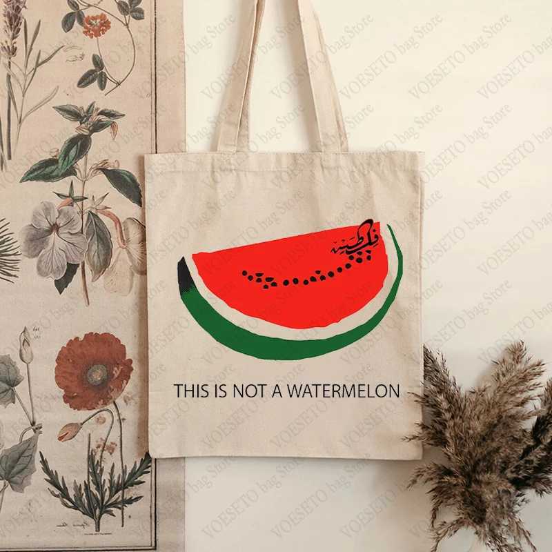 This Is Not A Watermelon Pattern Tote Bag Canvas Shoulder Bags for Against War Womens Reusable Shopping Bag Best Gift for Peace Z250224