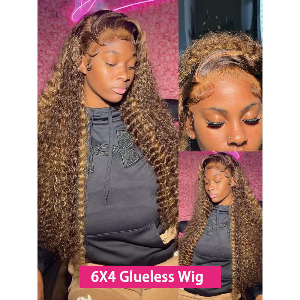 Wear And Ombre Highlight Deep Water Wave 6X4 Hd Lace Glueless Pre Plucked Human Wigs Ready To Go Curly Wig 100%