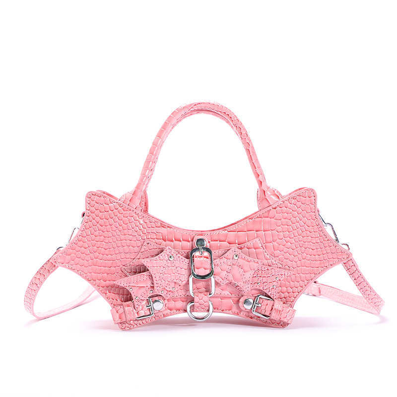 CMM Women s Bag New Wing Bat Shiny Finish Leather Texture Stone Pattern Handbag Belt Needle Buckle Shoulder 240918