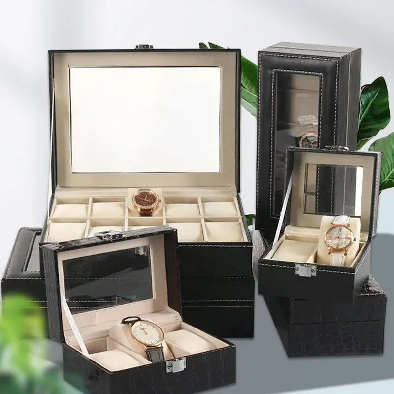 selling PU leather display storage box mens watch with glass top 240912