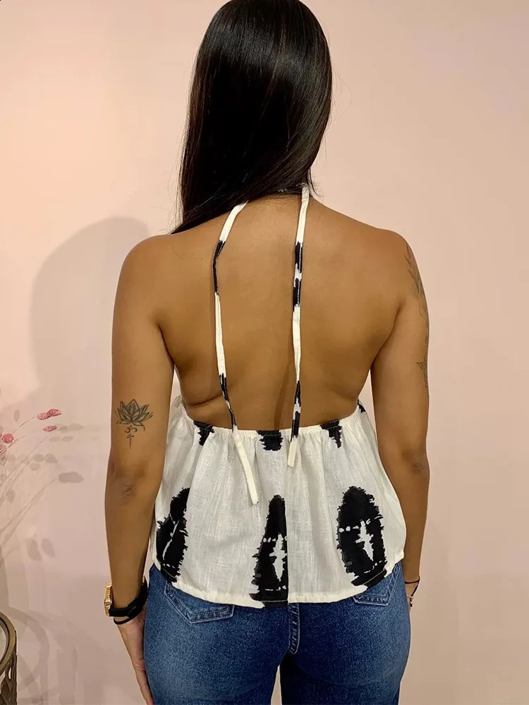 Womens camisole V-neck vest printed sleeveless ultra-thin and elegant spring vest womens street sexy holiday vest 240914