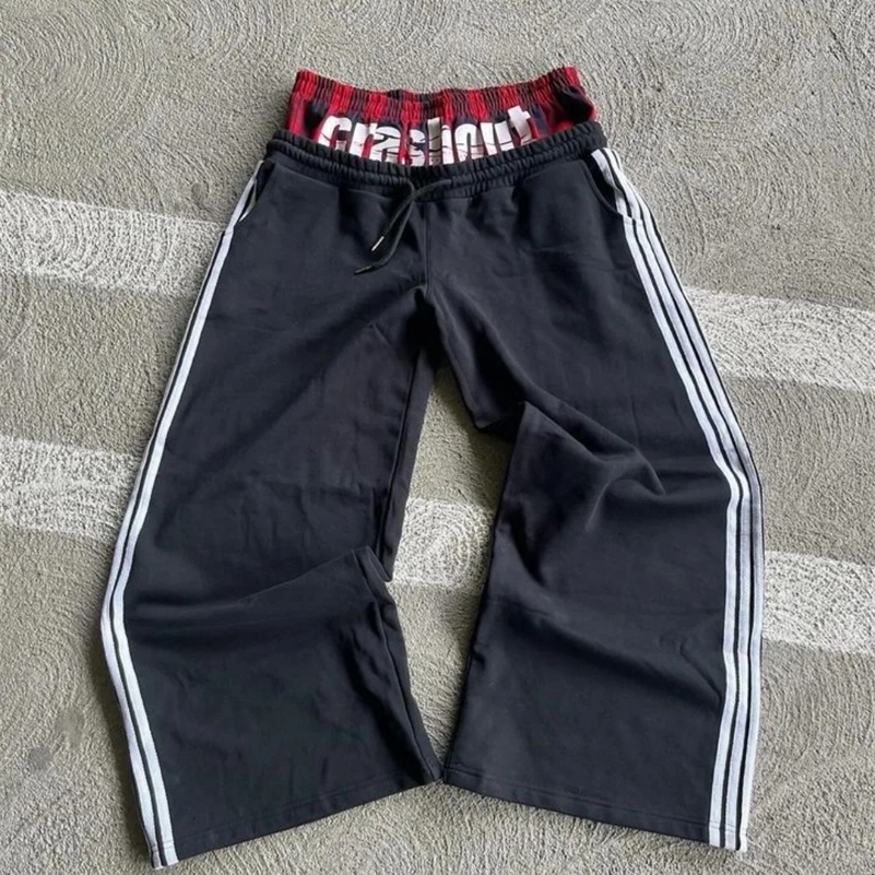 American Retro Striped Patchwork Casual Pants Y2K Men and Women Streetwear Hip Hop Loose Fashion High Waist Straight Sweatpants 240911