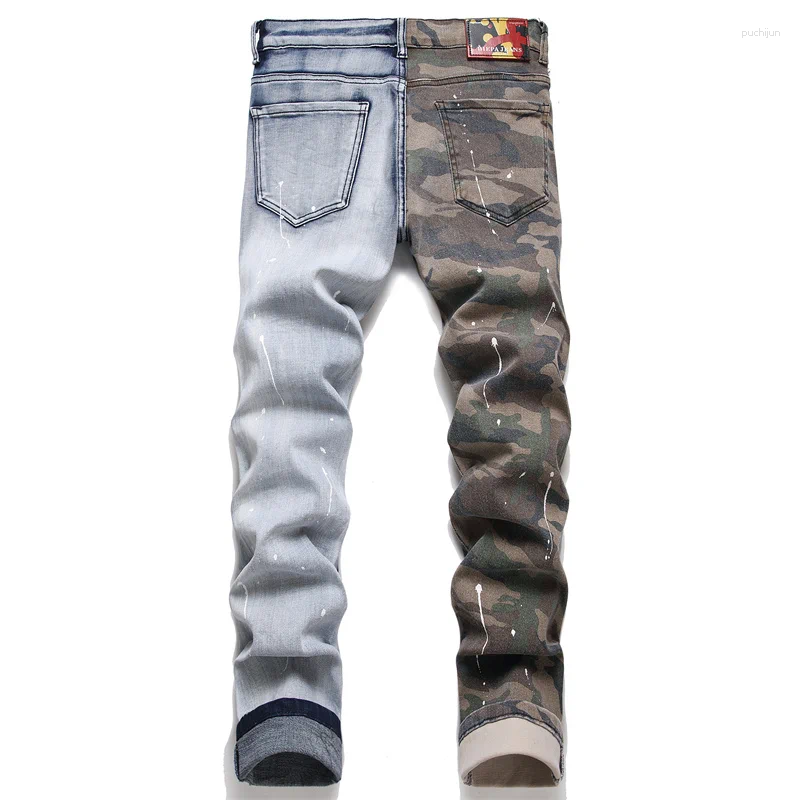 2025 S Fashion Designer Men S Jeans Patchwork Ing Color Matching Street Fashion Design Cool Smart Trend Unique Slim Fit Skinny Pants