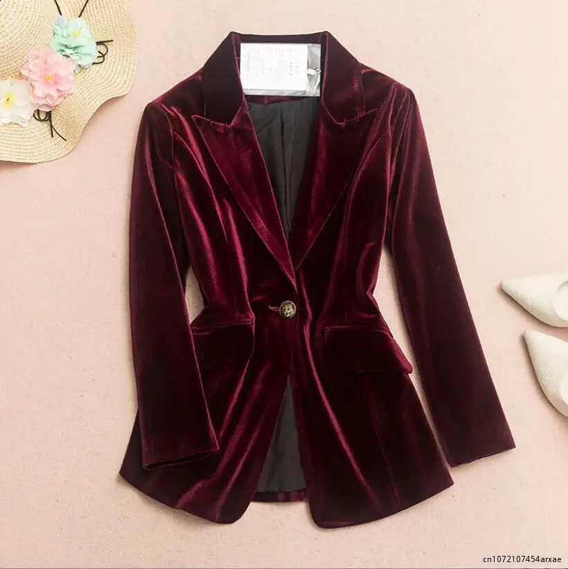 Womens Autumn Winter Long Blazer Office Ladies Slim Suit Jacket Velvet Female V Neck Single Button Solid Casual Outwear 240913