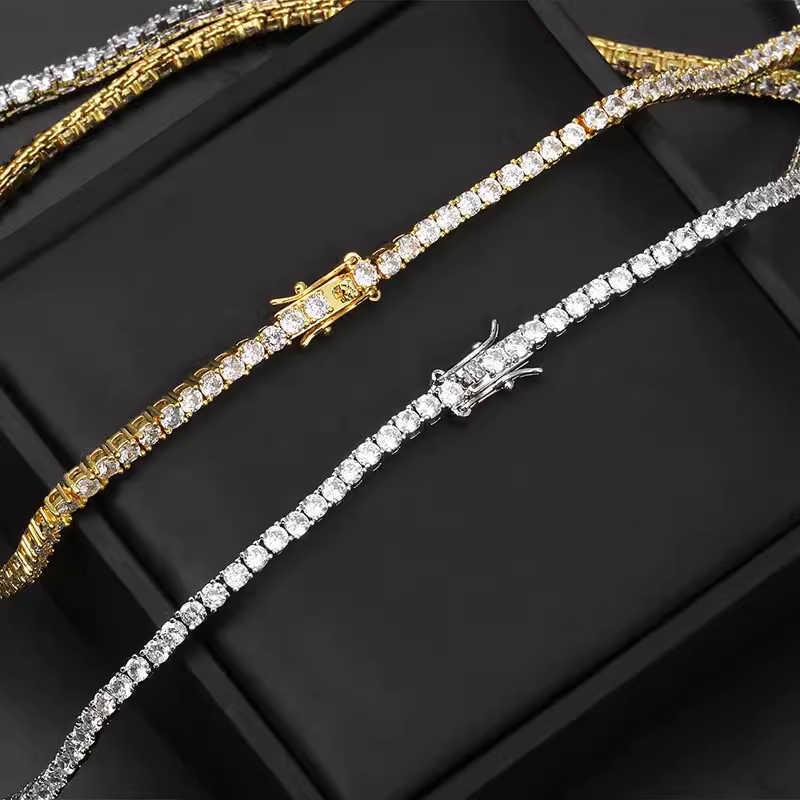 Hip hop Jewelry 2-5mm Moissanite Diamond Tennis Chain 925 Sterling Silver Necklace