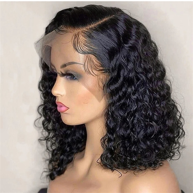 Deep Wave 180% Density Pre-Plucked Side Part Short Bob 13*4 Lace Frontal Brazilian Virgin Human Hair Wigs For Black Woman 240826CJ