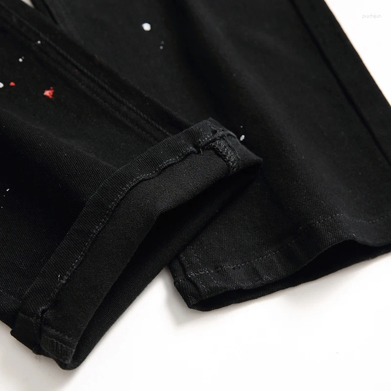2025 S Fashion Designer Men S Jeans Four Season Men Denim Design Lacquer Foot Casual Long Pants Stretch Regular Fit Black Trousers