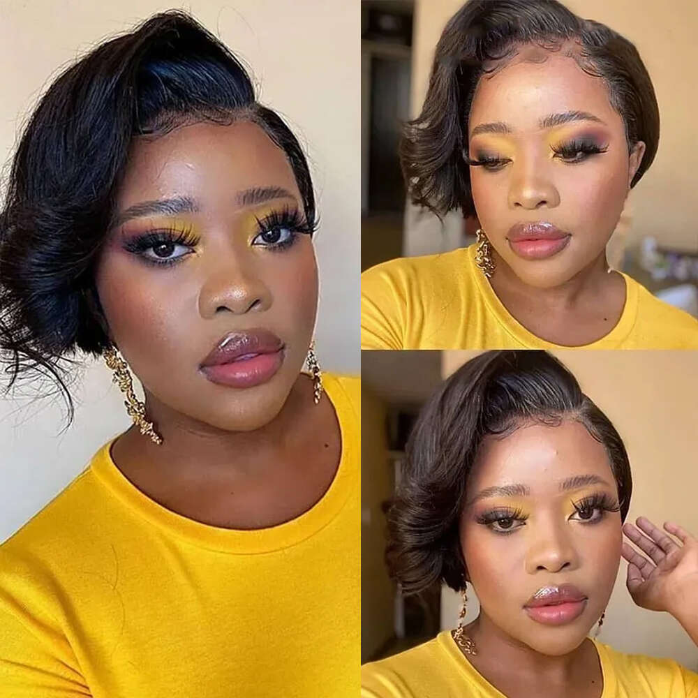 13X4 E Cut Wigs Straight Transparent Short Bob T Part Lace Wig Brazilian Human Hair For Women