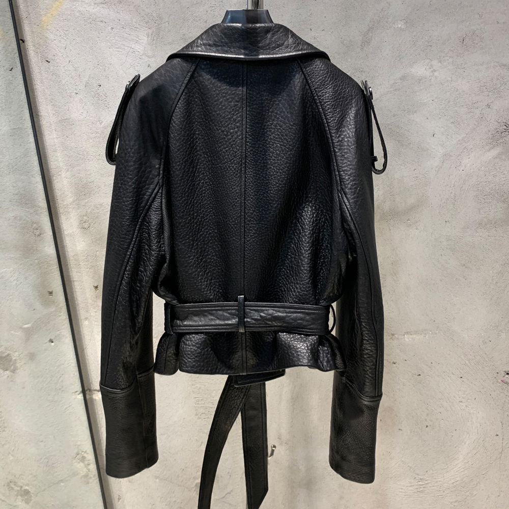 Women Jackets Short Windbreak Design Genuine Grained Sheep Leather Coats Lady