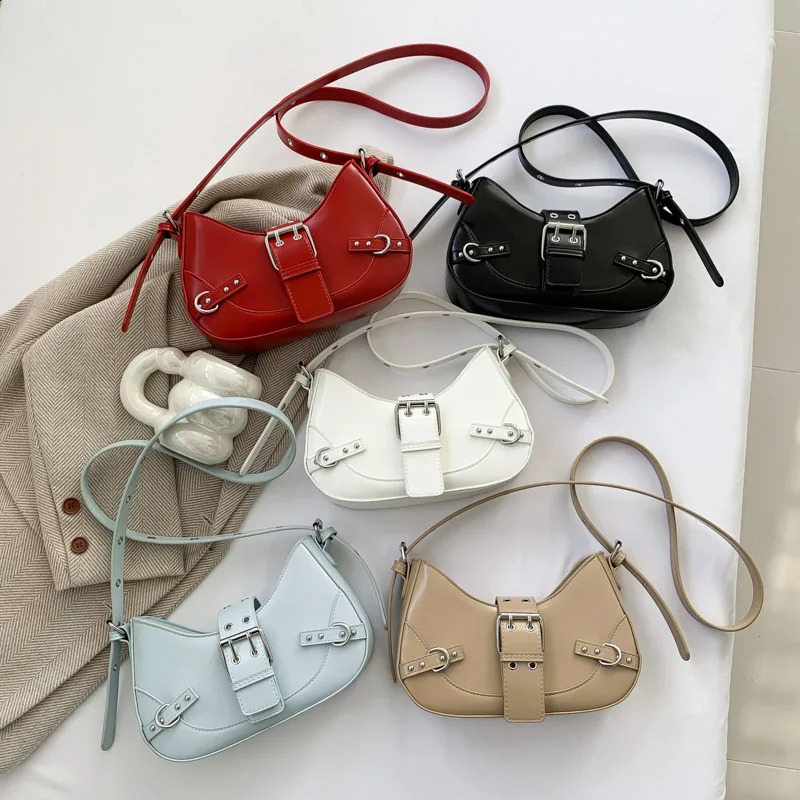 LEFTSIDE Belt Buckle Crossbody Bags for Women 2024 Korean Fashion Y2K Small PU Leather Saddle Bag Female Handbags and Purses 240914