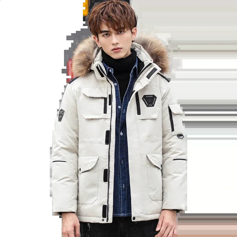 Mens Down Jacket Fur Hooded Casual Thick Warm Winter Men Winter White Duck Down Jackets Windproof Outerwear Male Coats 3XL 240909