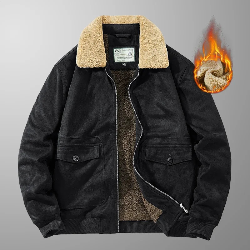 Winter thick and warm mens jacket solid color fully matched windproof highquality lapel clothing fashionable casual 240913