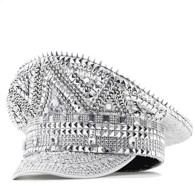 Female Wedding Bride Captain Octagonal Hat Queen Rhinestone Military Hat Sergeant Hat Holiday Birthday Party Hat 240914