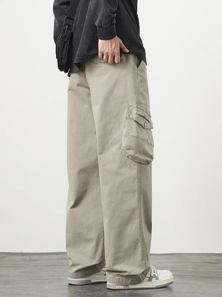 Wide Leg Straight Cargo Pants Men 4 Pockets Washed Cotton Baggy Casual Pants Big Size 8XL Workwear Loose Trousers Male 240911