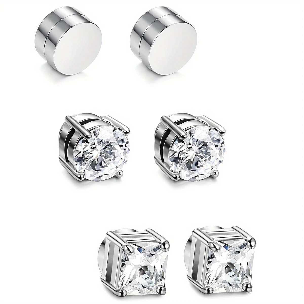 1/3Pairs 6MM Crystal Magnetic No-Pierce Stainless Steel Stud Earrings for Men Punk Zircon Magnet Earrings Non Piercing JewelryX240918