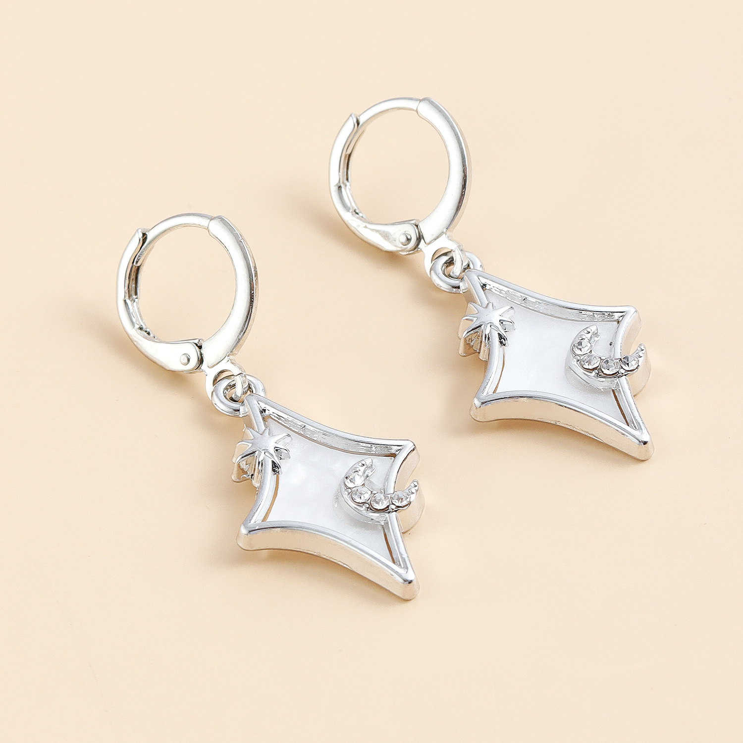 Star Moon Crystal Hoop Earrings Silver Plated Stainless Steel Dangle Earring Women Party Birthday Wedding Vintage Jewelry Gifts
