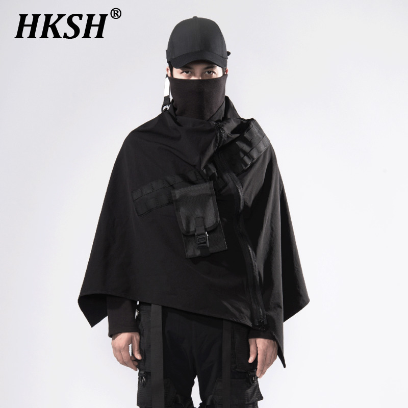 HH Spring Autumn Men's Tide Punk Tactical Zipper Outdoor Windproof Shawl Techwear Coat Trend Cape Chic Dark Windbreaker Hk2276