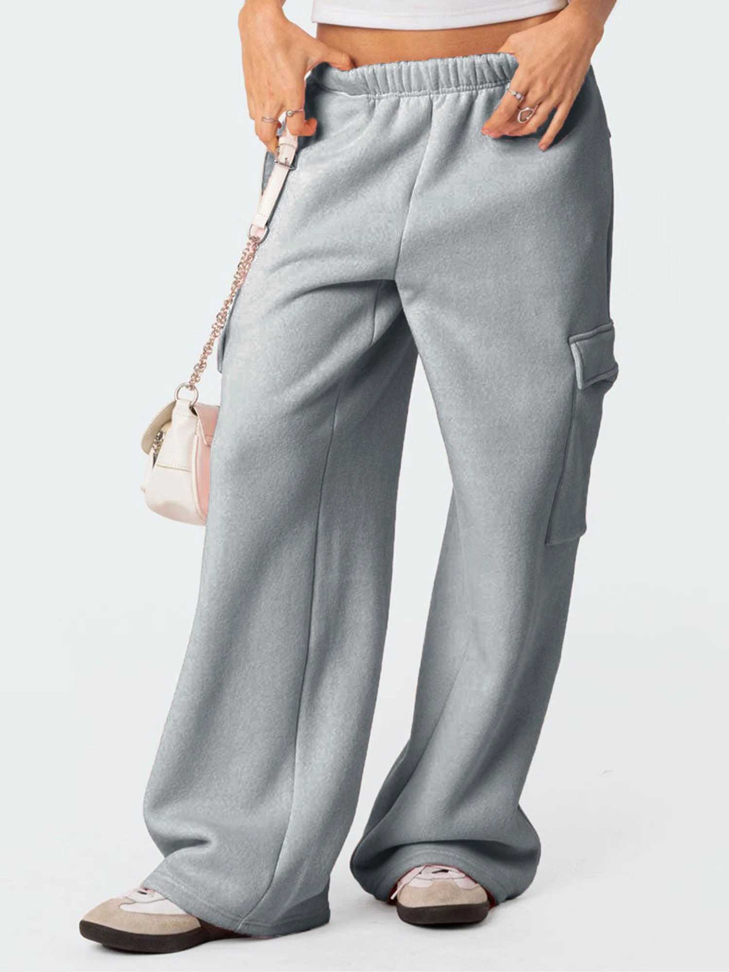 Women s Causal Drawstring High Waist Baggy Straight Wide Leg Sweatpants Yoga High Waisted Solid Color Loose Trousers with M240918