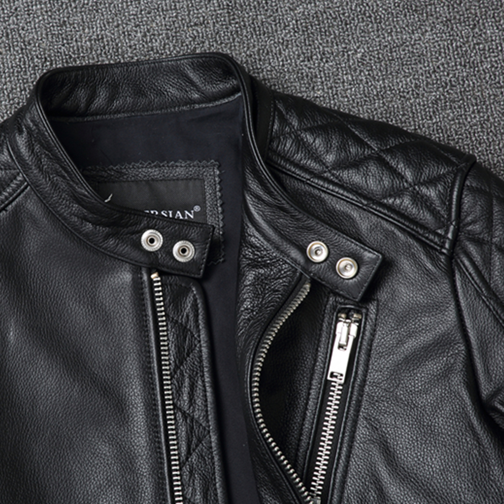 2021 New Fashion Men Jacket 100% Genuine Cowhide Coat White Stripes Cool Biker Slim Short Autumn Leather Clothing.