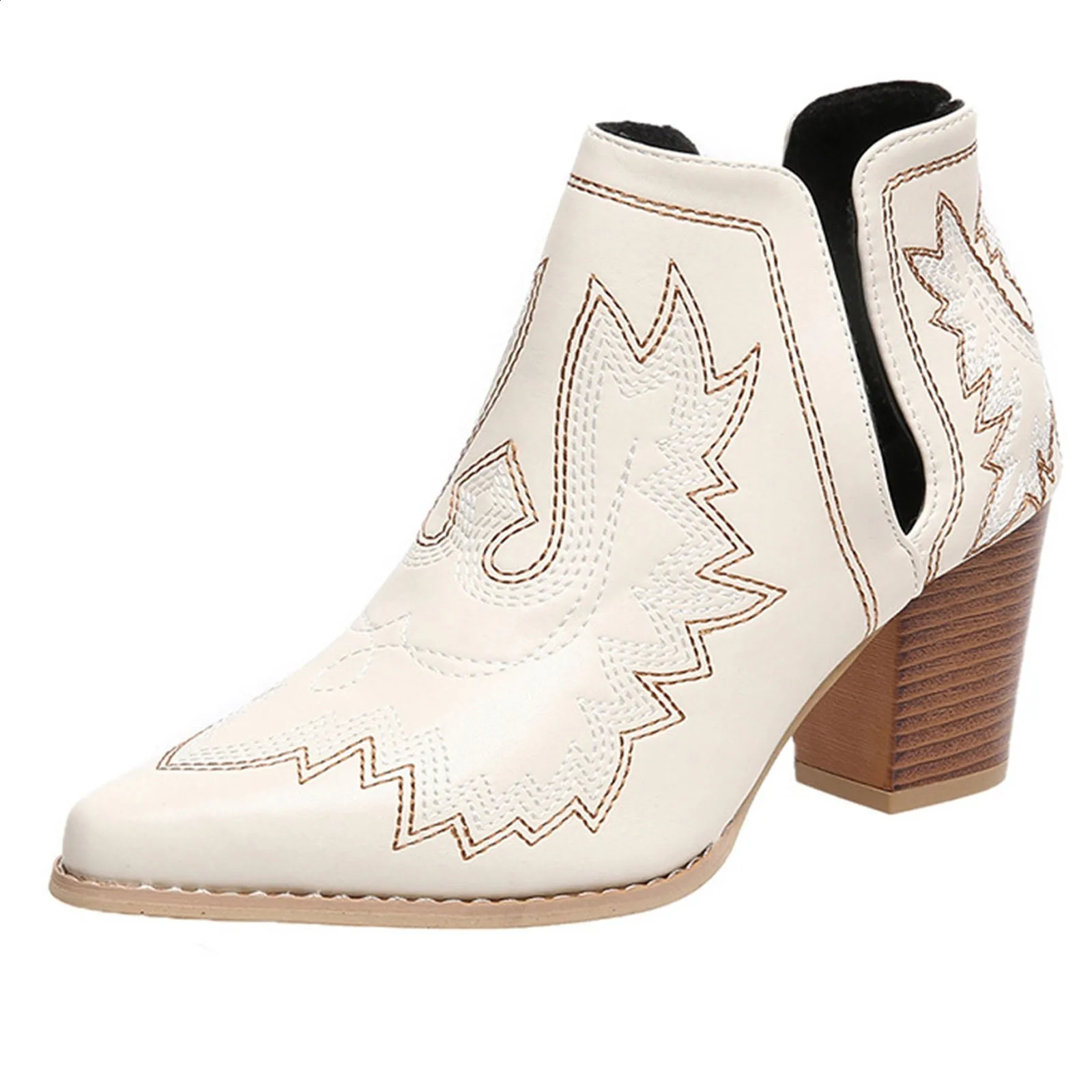 Autumn thick toe denim boots for women sliding Western ankle boots fashionable round toe ankle boots winter elastic black 240914