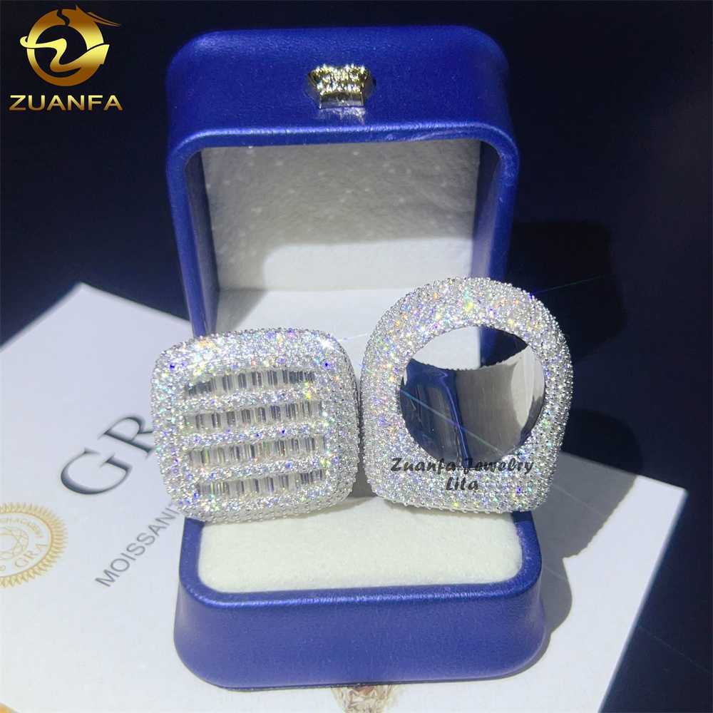 Luxury big pass diamond tester diamond hip hop rings baguette 925 sterling silver mens moissanite ring