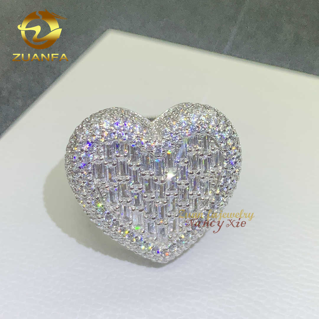 Pass diamond tester new arrivals bling heart design s925 sterling silver vvs moissanite diamond iced out mens rings