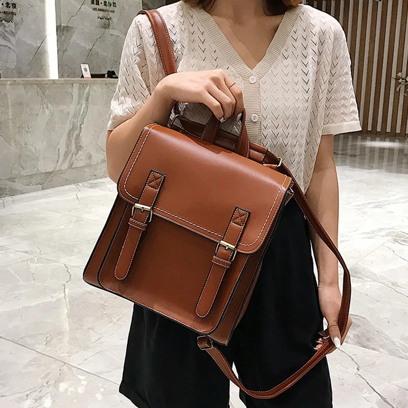 Retro backpack womens Pu leather bag fashion school girl highquality casual shoulder Sac A Dos 240913