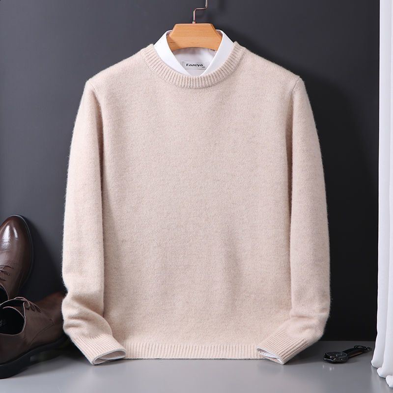High-Quality Men's Large Size Woolen Jumper Soft Mink Cashmere Sweater with Full Length Sleeves