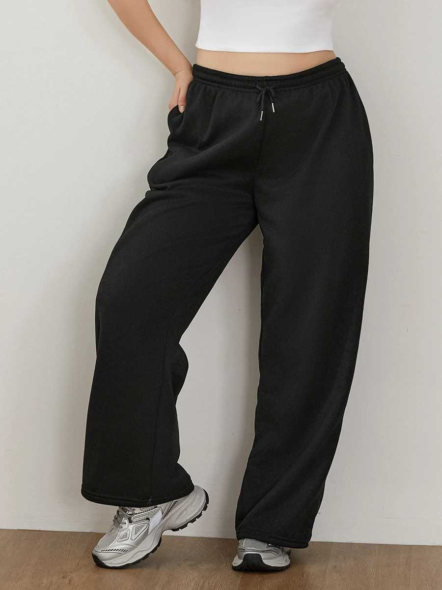 Women s Casual Joggers Loose Wide Leg Pants High Waist Drawstring Sweatpants Solid Color Running Trousers Baggy Lounge Yoga M240918