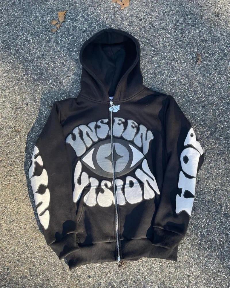 Men's Hoodies Zip Up Hoodie Harajuku Retro Style Streetwear Fashion Versatile Pattern Printing Men Women Clothes Casual Sweatshirt Coat