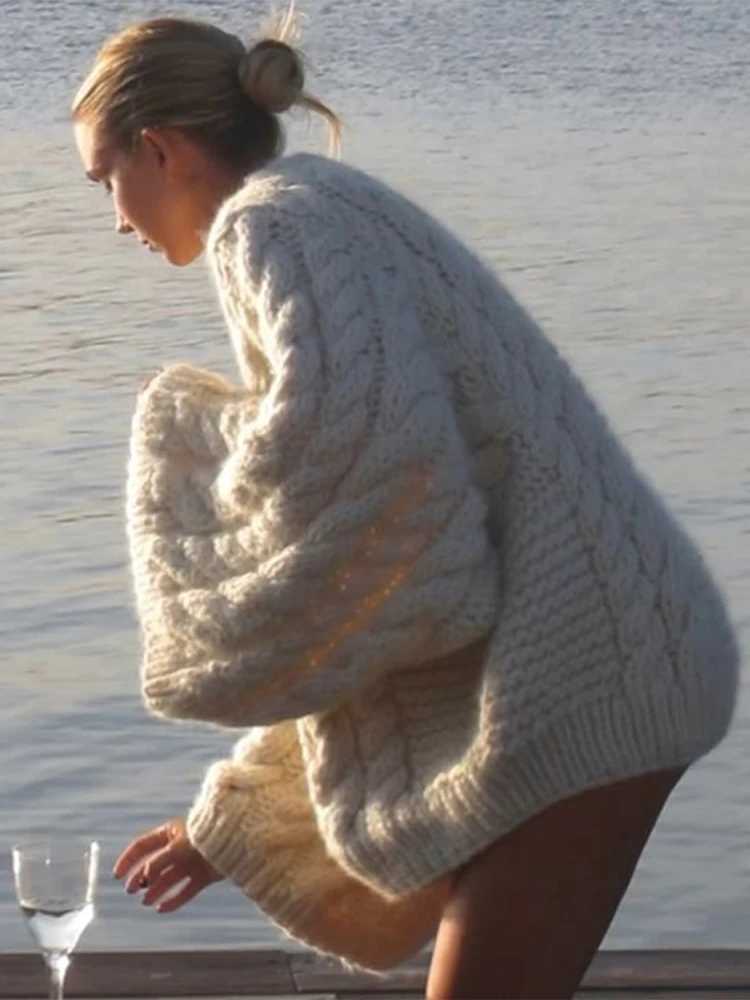 Retro Knitted Womens Zipper O-neck Full Sleeve Twisted Womens Sweater 2024 Autumn/Winter Casual Oversized Solid Womens Sweater W240918