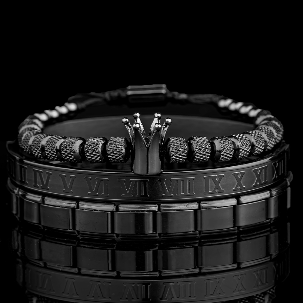 3pcs/set Men Bracelets Luxury Enamel Roman Bracelet Royal Crown Charm Men Stainless Steel Geometry Pulseiras Open Adjustable Bracelets Couple Jewelry