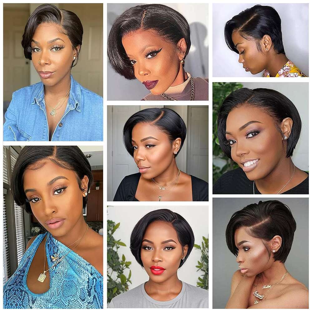 Short E Cut Front 13X4 Straight Lace Human Hair For Black Women Wear And Go Glueless Wigs 180%