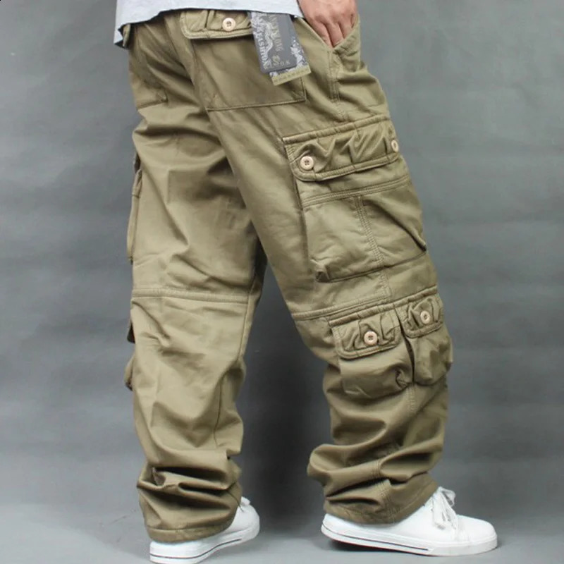 Autumn Winter Fleece Thickened Overalls Hip Hop Mens Long Trousers Men Baggy Casual Pants Warmth Plus Size 40 Mens Bottoms 240911