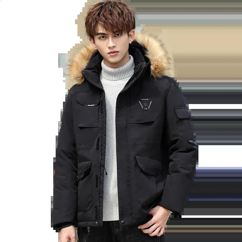 Mens Down Jacket Fur Hooded Casual Thick Warm Winter Men Winter White Duck Down Jackets Windproof Outerwear Male Coats 3XL 240909