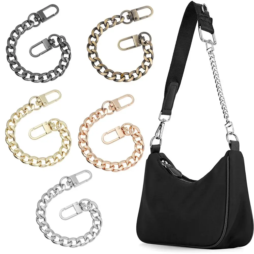 DIY Metal Flat Chain Mini Purse Chain with Metal Buckle for Messenger Bag Purse Strap Extender Handbag