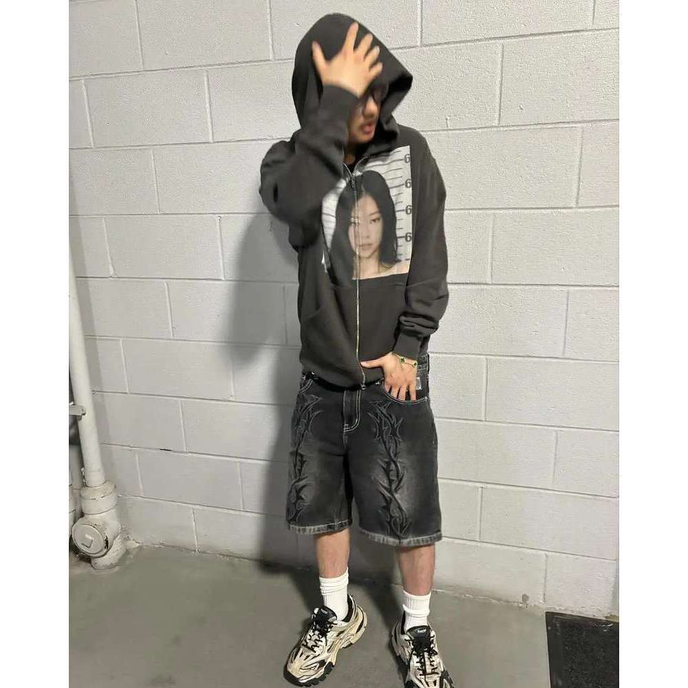 Y2k Zip Up Hoodie INS Vintage Haruku Printing Hip Hop Streetwear Men Women Casual Gothic Oversized Hoodie Fashion Sweatshirt