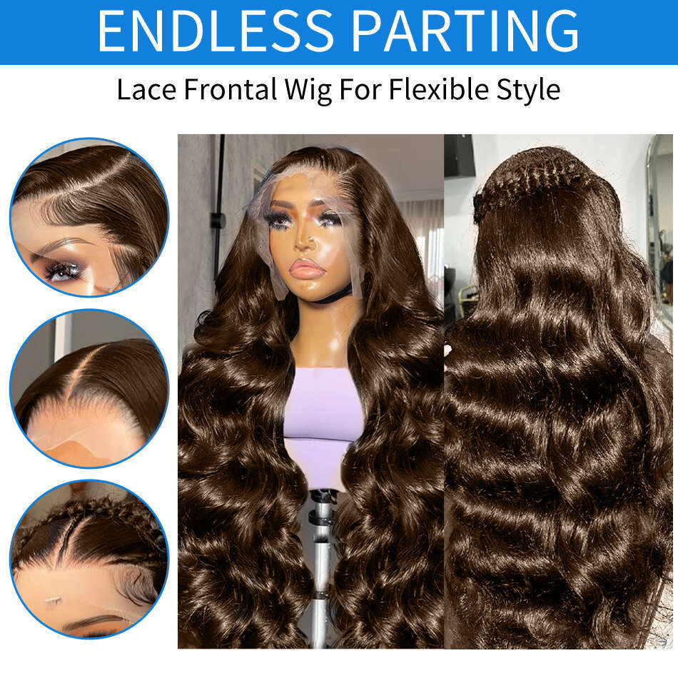 Xcurly 30 36 Inch Chocolate Brown Body Wave 13X6 HD Lace Front Human Hair Wigs 250 Density Colored 13X4 Frontal Wig For Women