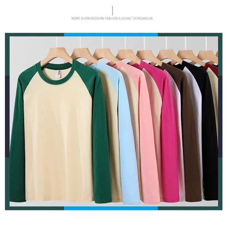 Pure Cotton Y2k Mens T Shirt Long Sleeve Spring and Autumn Sweatshirt Solid Round Neck Tees for Men Women Raglan Casual Tshirt Z240918
