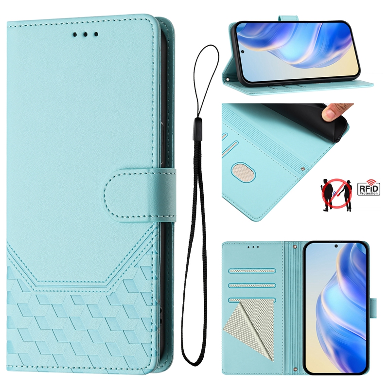 16E Honeycomb Grain Leather Wallet Case For Iphone 17 Air 16 Plus 15 Pro Max 14 13 12 11 X Max XR 8 Embossed Credit ID Card Slot Holder Kickstand Anti