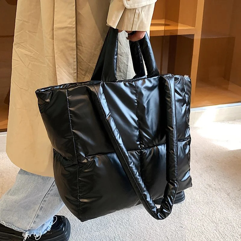 Capacity Womens Waterproof Nylon Space Cushion Cotton Feather Underbag Large Shoulder Bag 240918 4