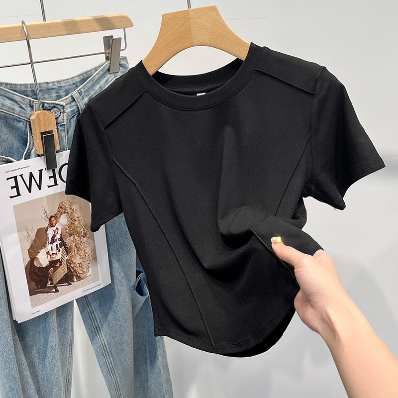 Shirts Womens Solid T Color Black White Grey Slim T-Shirt Women Summer Outdoor Fashion Cloth -Shirt