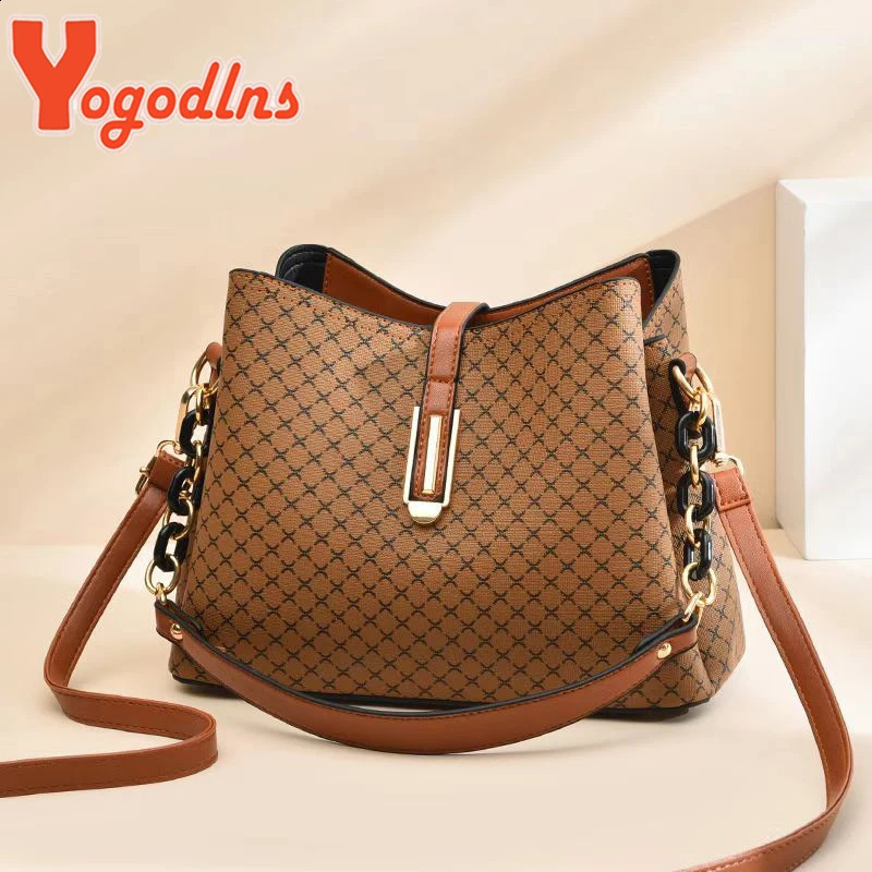 Yogodlns Fashion Bucket Bag Women PU Leather Shoulder s Crossbody Flap Satchel Bags 240914