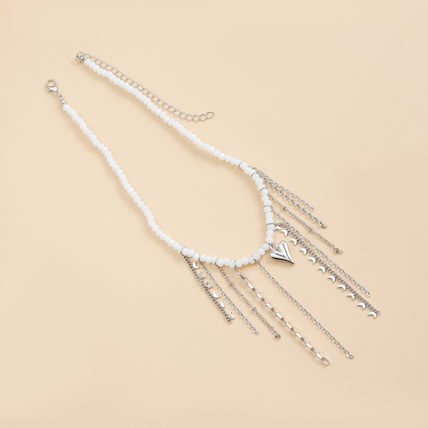 White Beads Pendant Choker Necklaces For Women Heart Tassel Classic Stainless Steel Silver Jewelry Ladies Party Birthday Wedding Gifts Elegant America