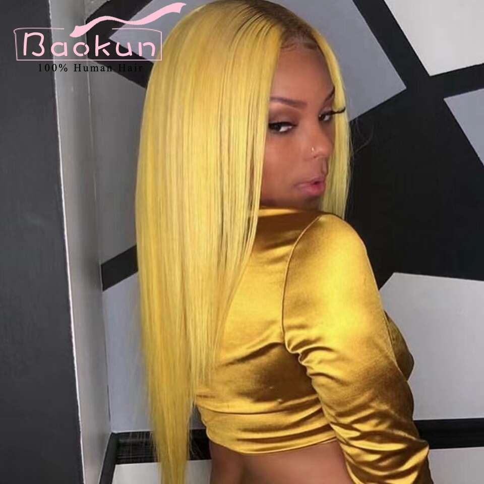Pre Plucked Ombre Yellow Glueless Blonde 613 Hd Frontal Wig 13X6 13X4 Straight Lace Front Wigs Human Hair