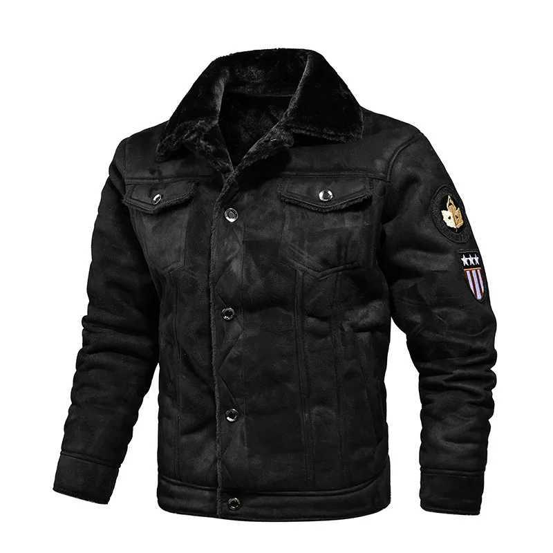 New mens leather jacket winter wool motorcycle synthetic leather jacket fashionable mens windproof lapel zipper jacket mens jacket W240918