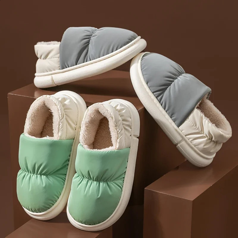 Fashion Winter Mens Waterproof Cloth Non-slip Slides Cover Heel Warm Plush Slippers Male Soft Sole Home Casual Cotton Shoes 240914