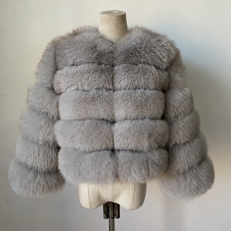 KEJINYUAN Winter Woman Real Fox Fur Coat Three Quarter Sleeve Women's Coats Natural Jackets Warm Leather Vest